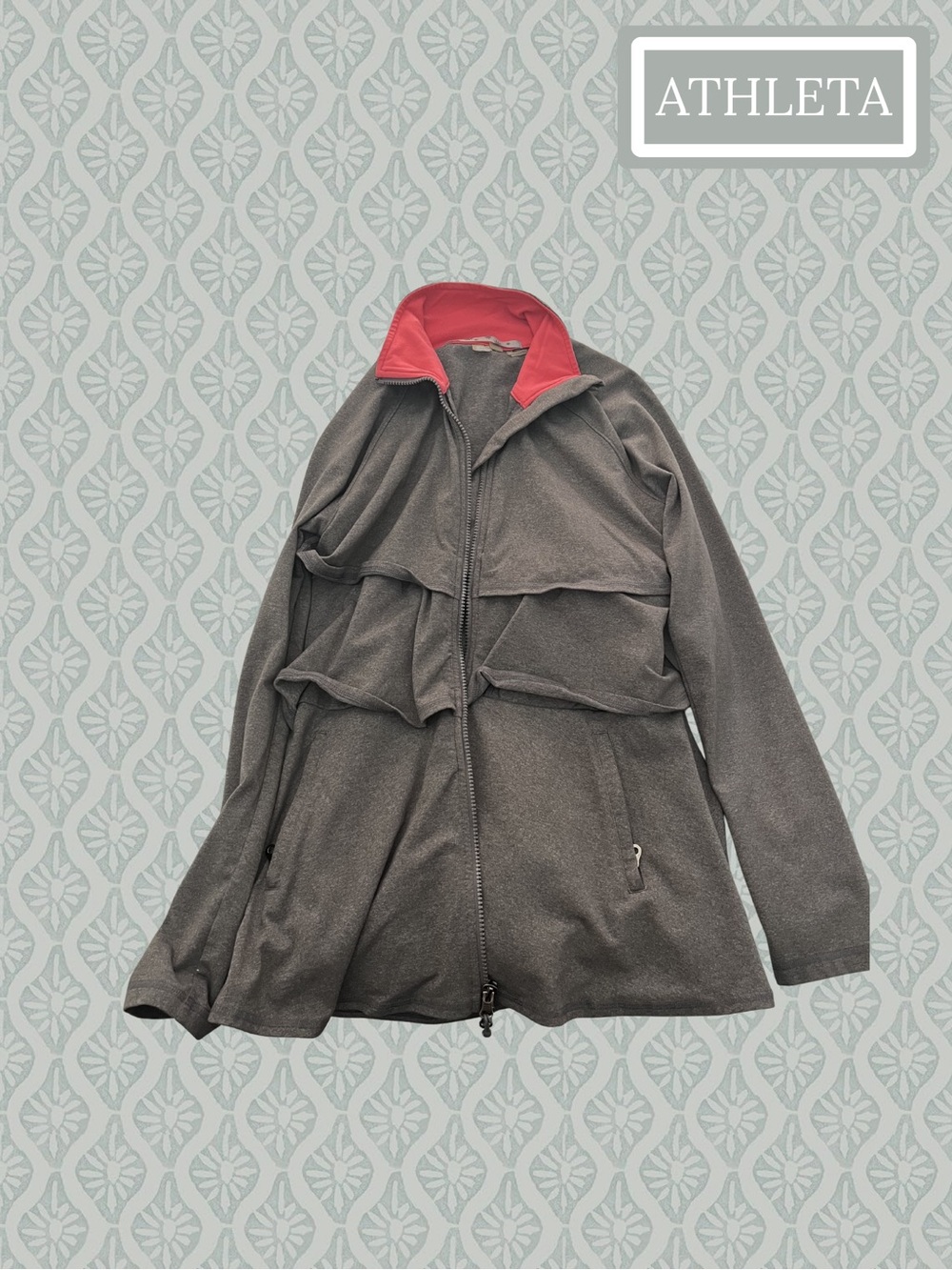 Athleta Gray Utility Zip Jacket with Red Contrast Collar